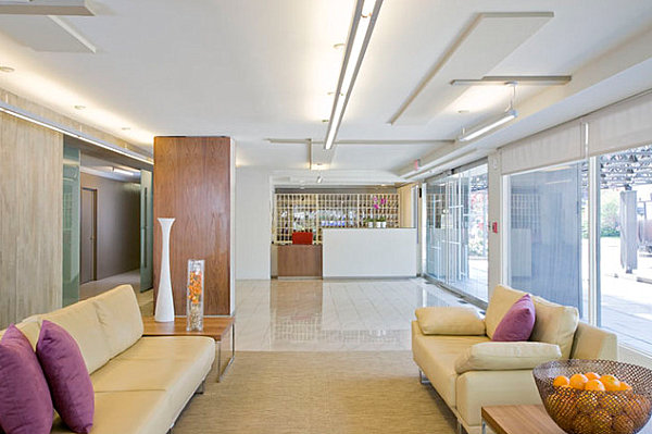 Lobby Decorating Ideas: Welcome to World Six Favorite Hotels : Updated Lobby With Vivid Accents Beige Fabric Sofa