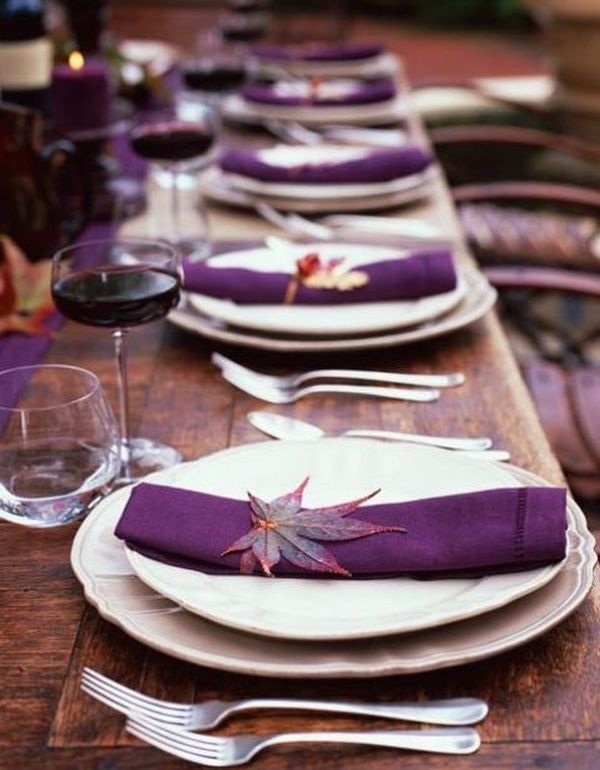 Sweet Purple Thanksgiving Decoration for Intimate and Romantic Party : Wonderful Thanksgiving Table Setting Idea In Purple And White